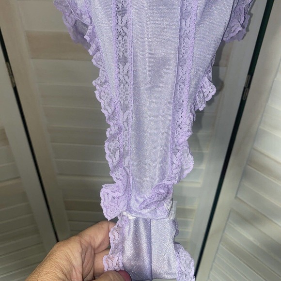 Vintage 80s Nan Flower Nylon Purple Hi Cut Teddy Lingerie Lace Ribbon Trim Med - Picture 4 of 8